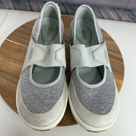 Ecco Mary Jane Shoe Womens 7 Gray Comfort Cushion Biom Flat Slip on Leather - Picture 12 of 14